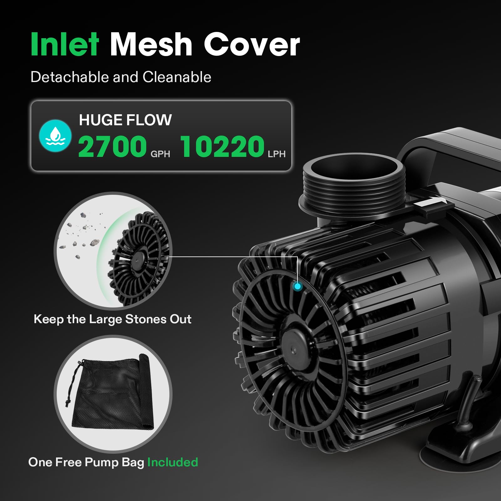 VIVOSUN ultra-quiet 120W pump for serene pond settings