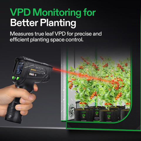 VIVOSUN VPD thermometer backlit display aids readings in low-light grow tents.
