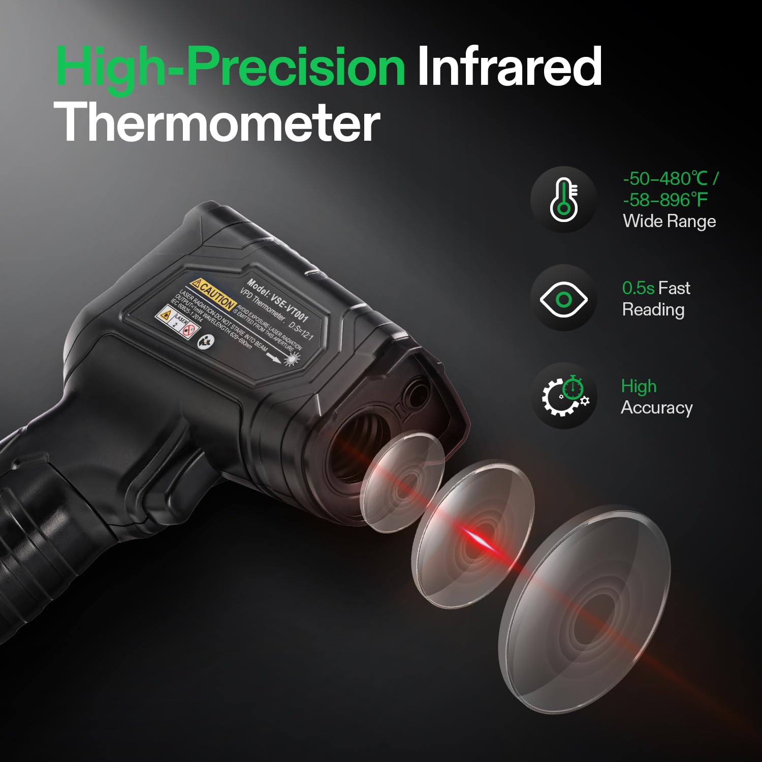 VIVOSUN VPD thermometer laser aim highlights accurate targeting for canopy readings.