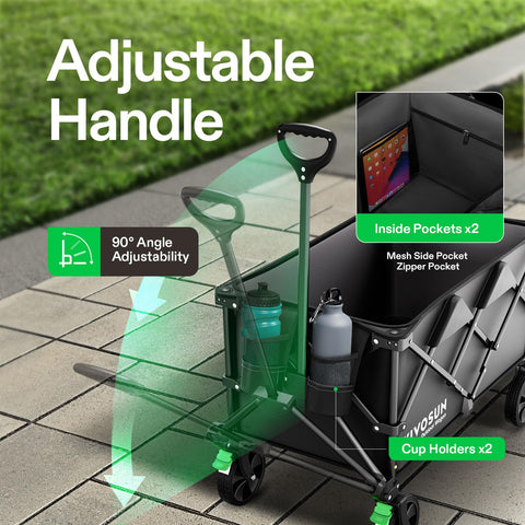 VIVOSUN collapsible wagon adjustable handle for easy pushing and locking.
