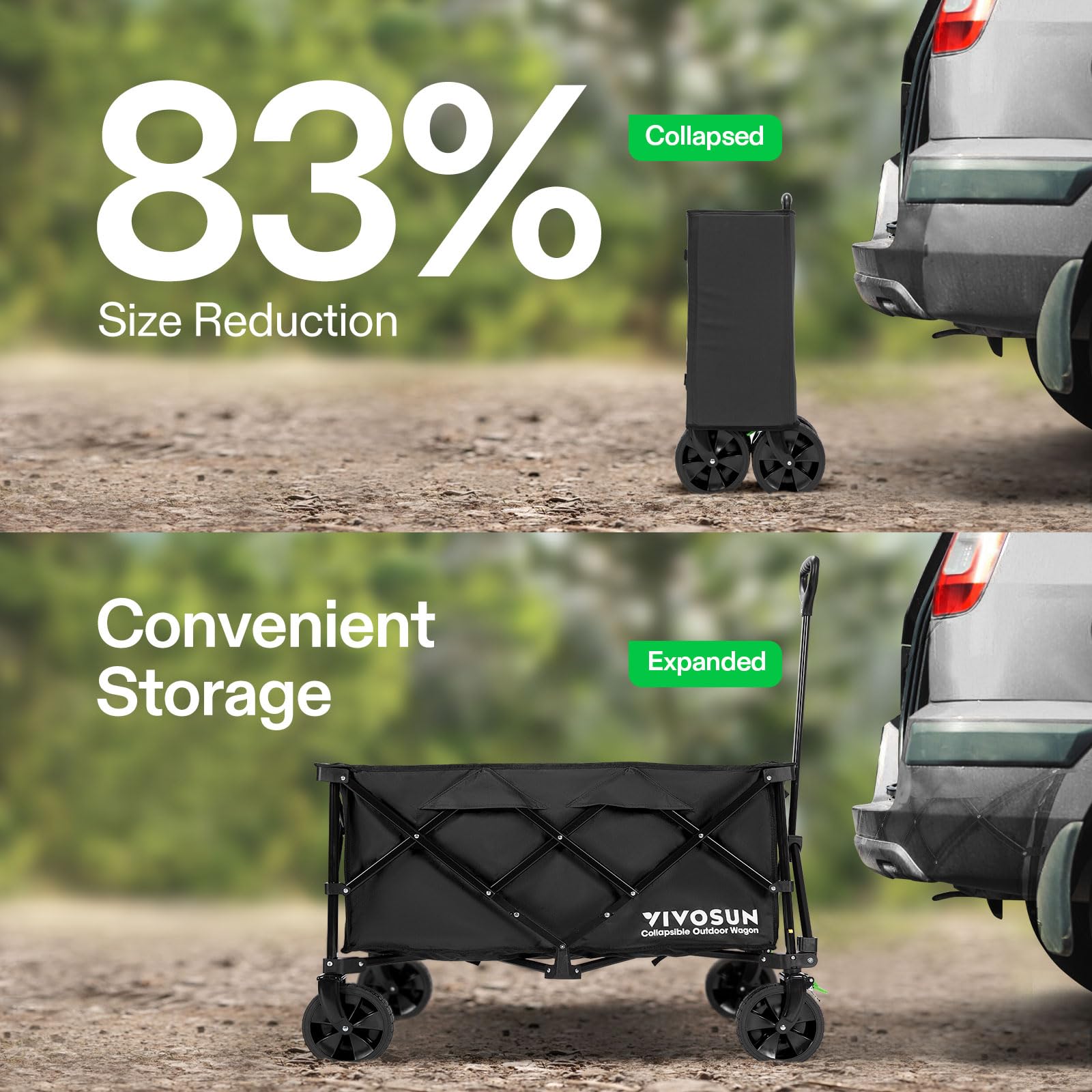 VIVOSUN collapsible wagon silent wheels glide smoothly across terrain.