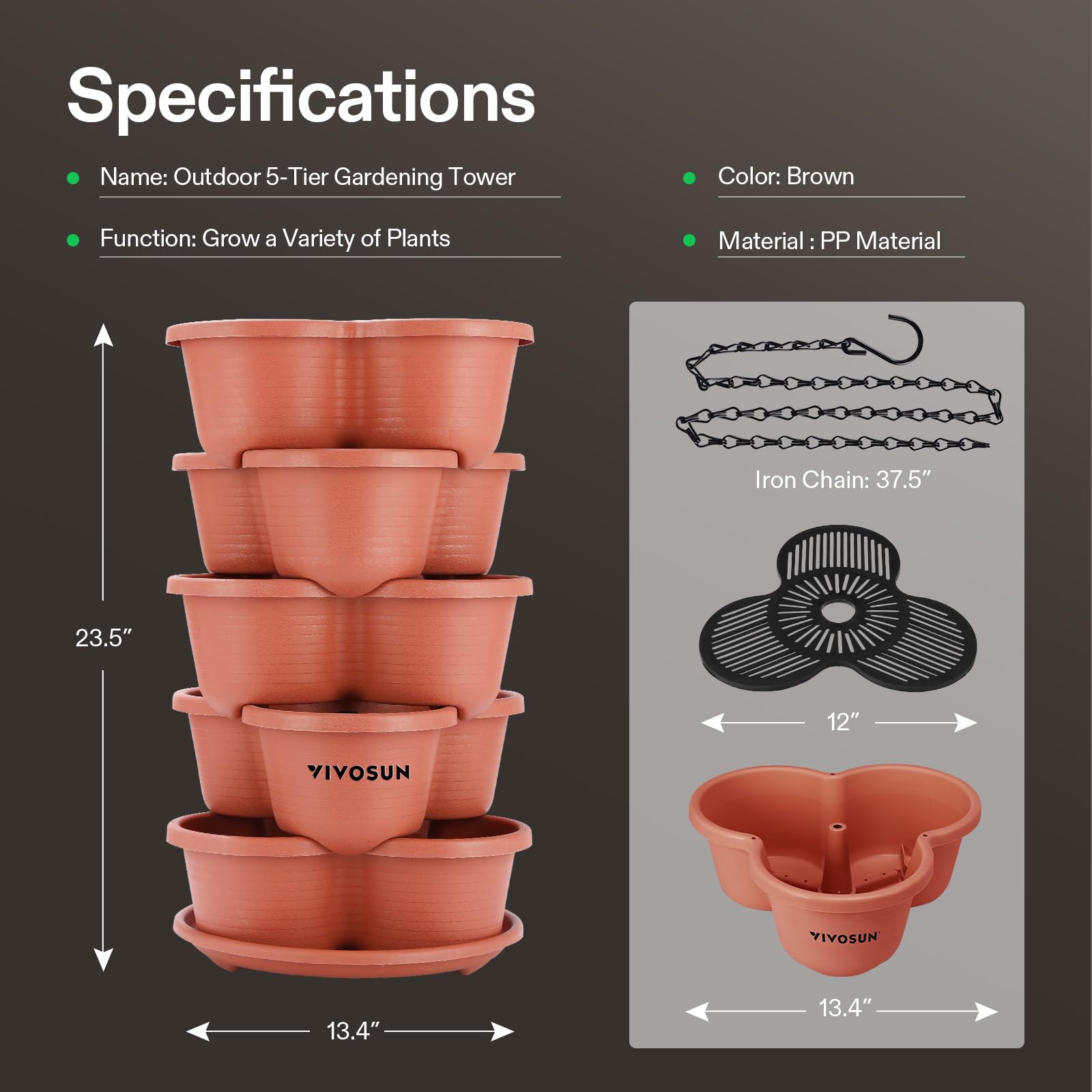 VIVOSUN water-flow design keeps moisture across all tiers