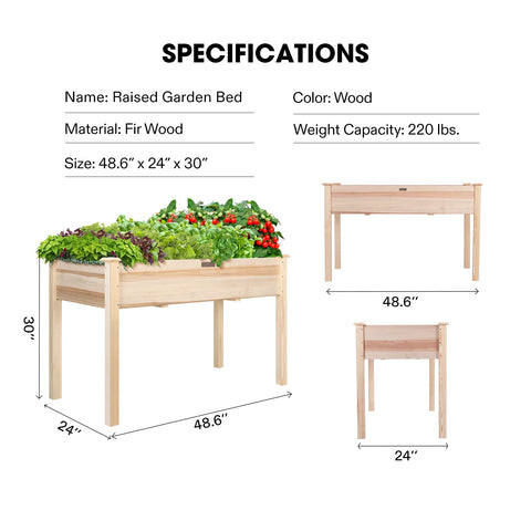 VIVOSUN wooden bed construction emphasizes durable fir wood and weather resistance.