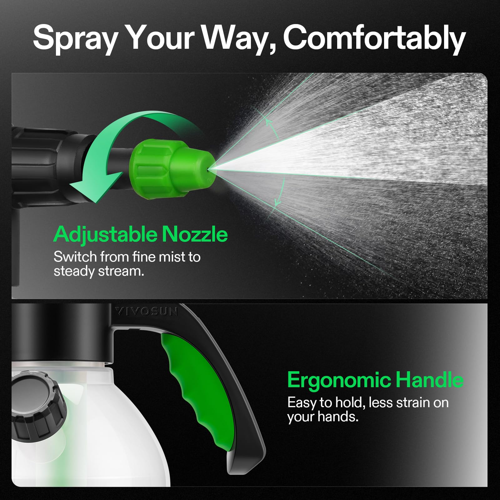 VIVOSUN ergonomic handle provides comfortable grip during long spraying sessions