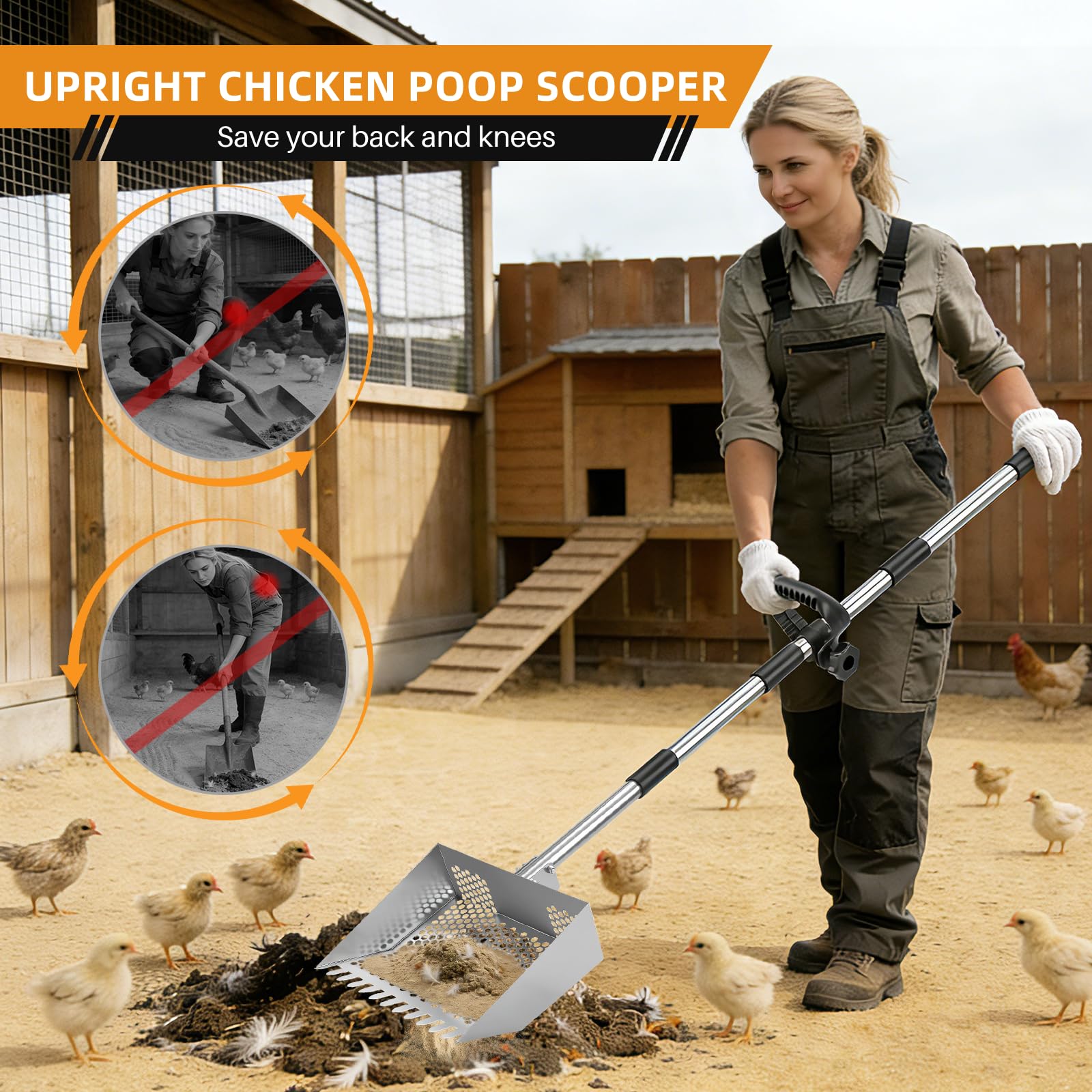 Viwomik 2-in-1 scoop and rake handle extended for tall users