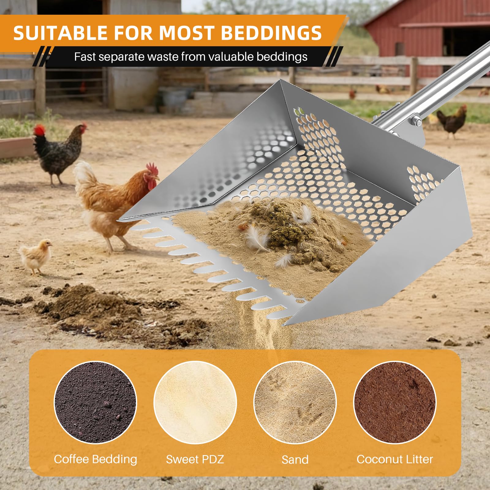 Viwomik rake teeth with 0.32 inch holes enable efficient waste screening