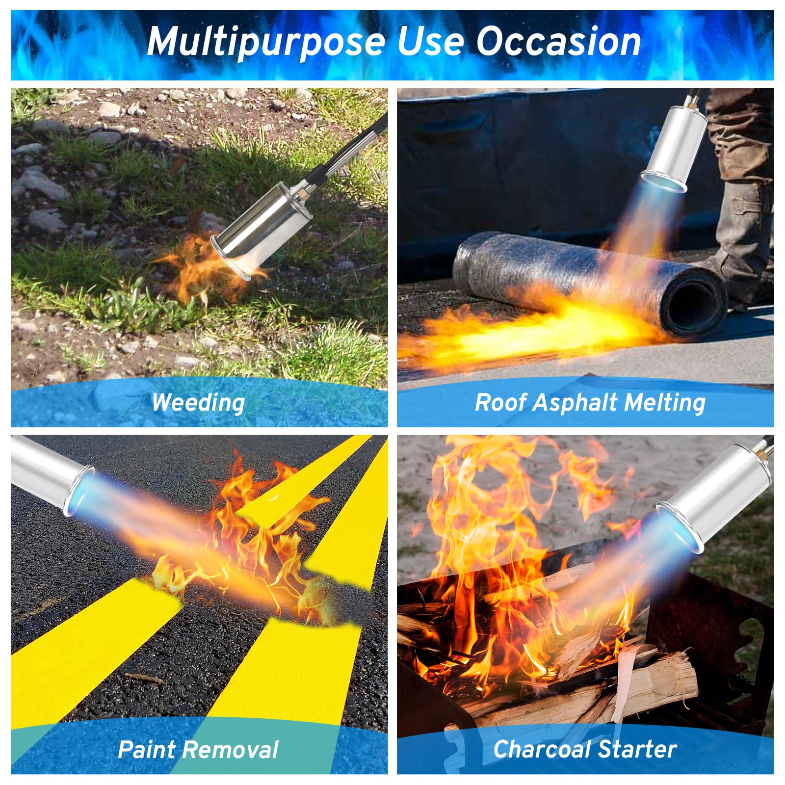 Vixflux propane torch output up to 45,000 BTU for high-heat outdoor tasks.