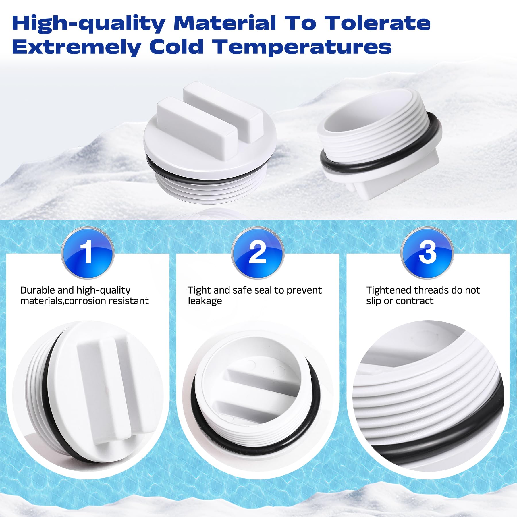 Vizava 1-5 inch threaded PVC plug kit provides secure winterization.