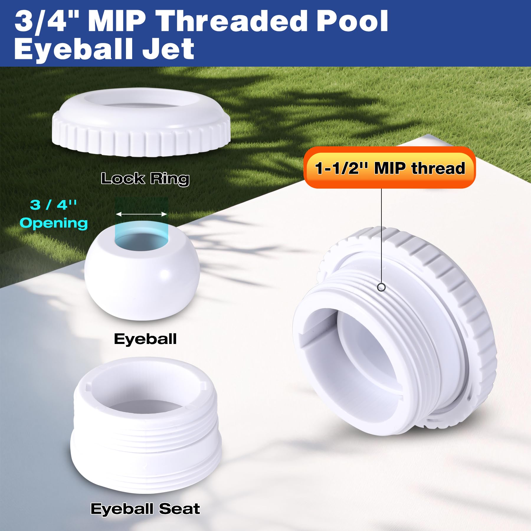 Vizava white return fittings bundle supports reliable pool circulation.