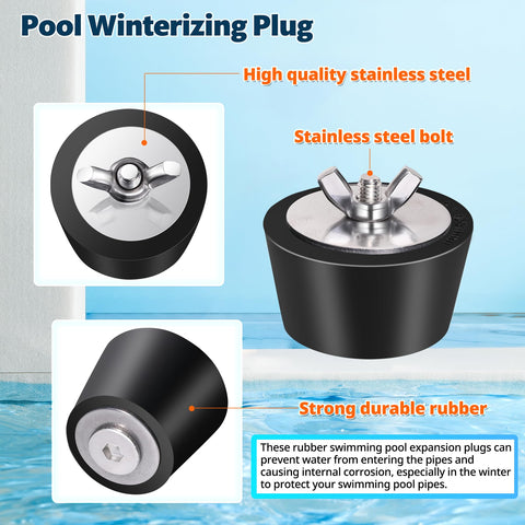 Vizava winterizing plug seated in pool return port to protect pipes.