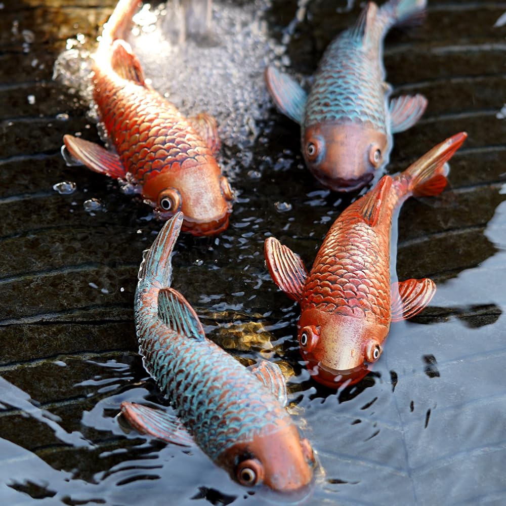 VKEVOC antique koi fish statue garden closeup highlights intricate resin finish