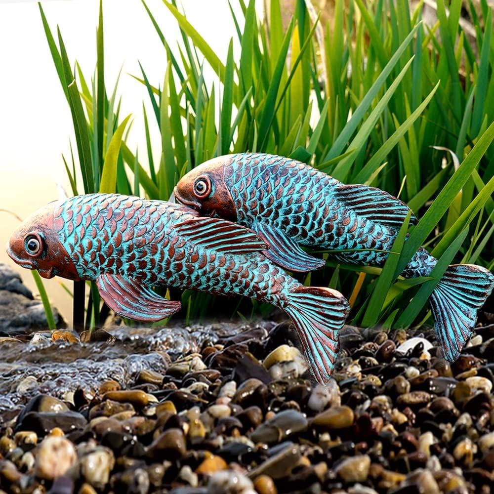 VKEVOC antique koi fish statue outdoor patio adds elegant color and timeless charm