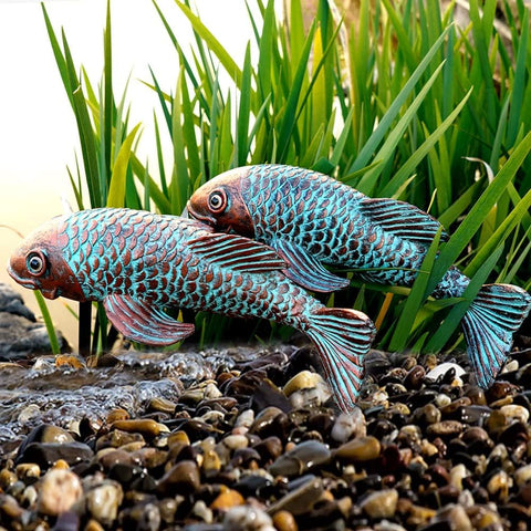 VKEVOC antique koi fish statue outdoor patio adds elegant color and timeless charm
