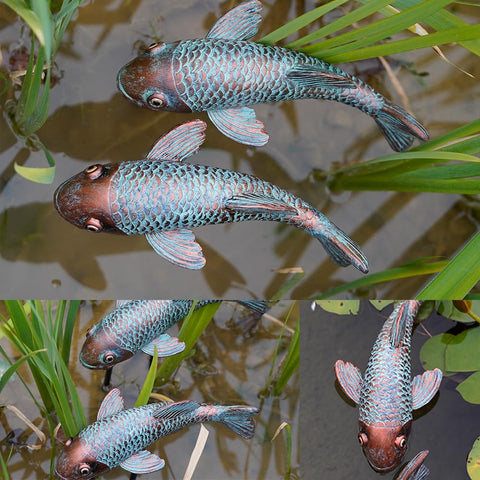 VKEVOC garden art koi fish two-pack enhances outdoor decor