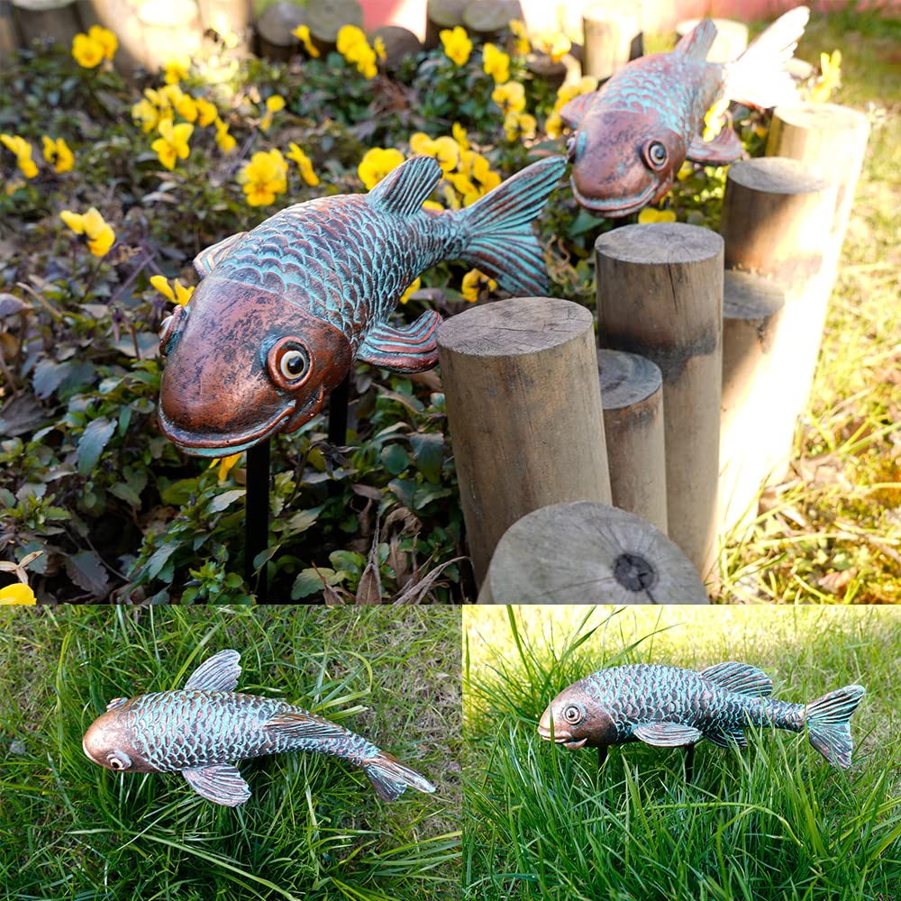 VKEVOC koi fish statue patio view conveys serenity amid outdoor space