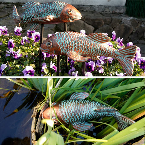 VKEVOC koi fish statue pond reflection highlights water-ready ornament