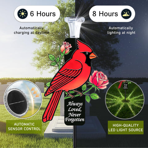 VKEVOC dusk-to-dawn LED light provides gentle illumination for paths and headstones.