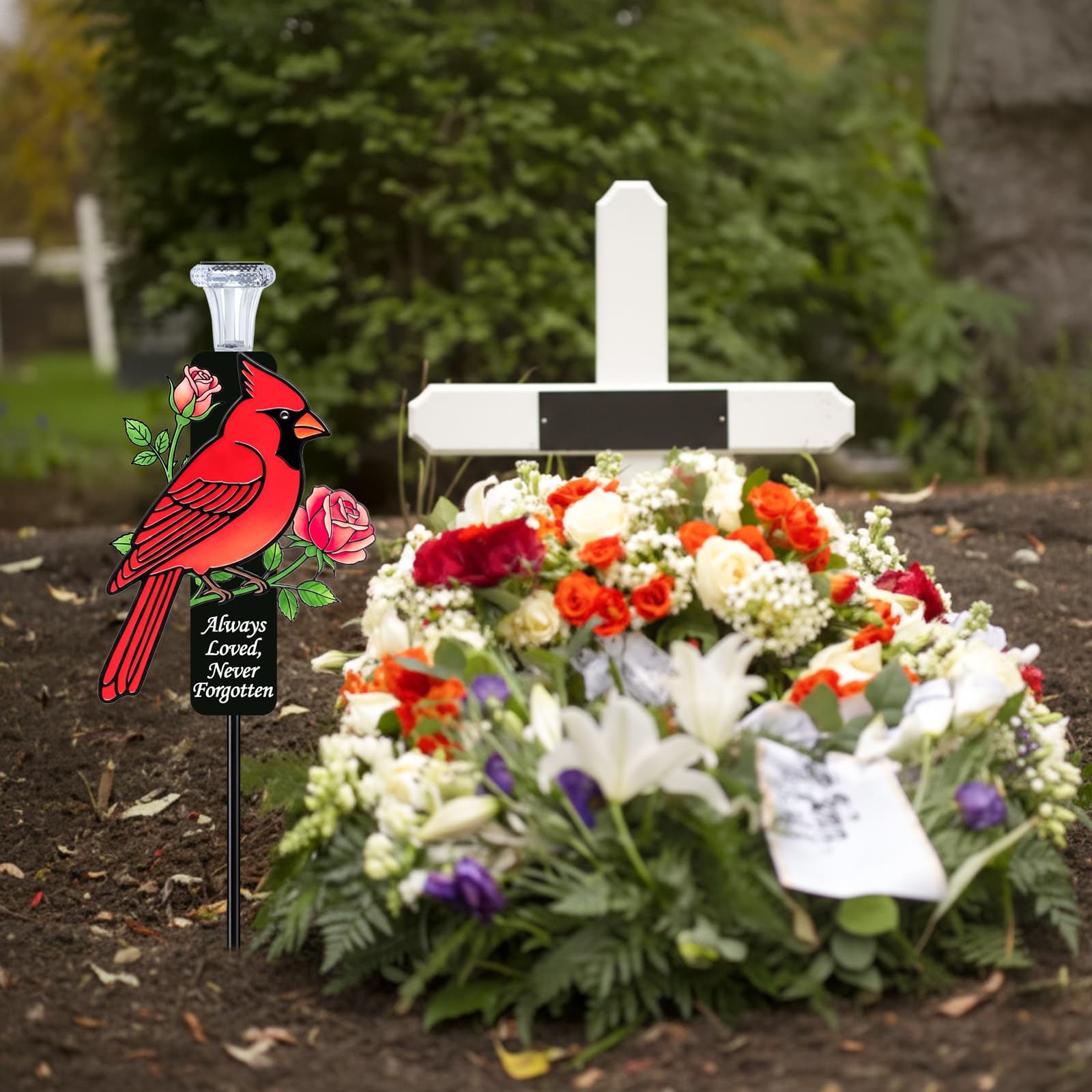 VKEVOC red cardinal memorial offers a comforting focal point during anniversaries and holidays.