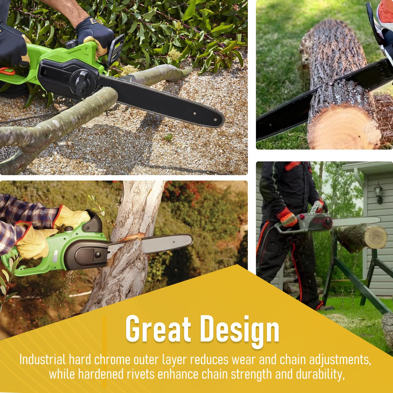 Vkinman debris-tolerant chain handles dust and grit during work.