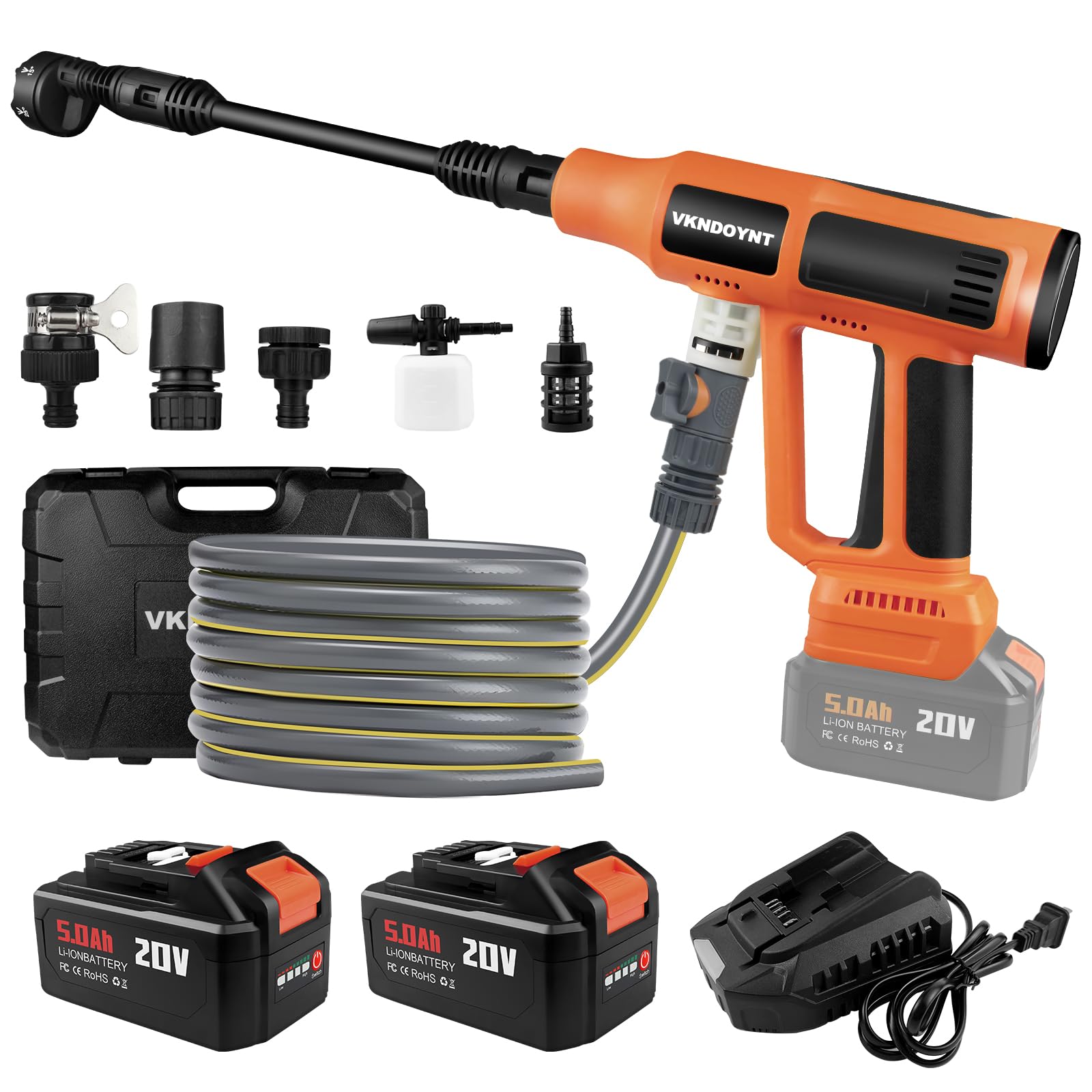 Vkndoynt cordless pressure washer showing 2000 PSI capability for tough outdoor cleaning.