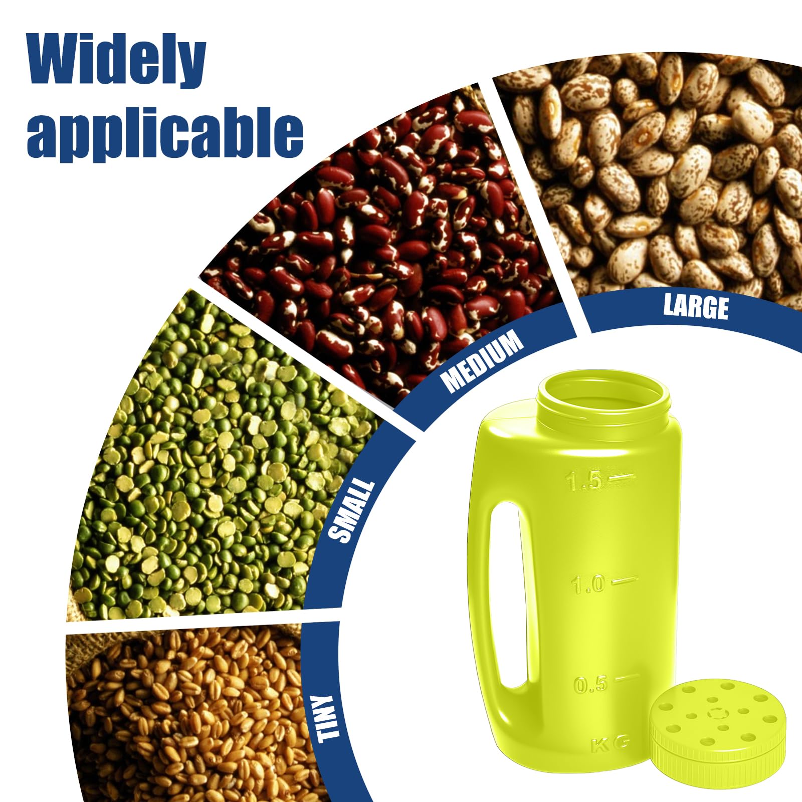 VKPLITE seed spreader capacity 2.3L highlighted for versatile loading