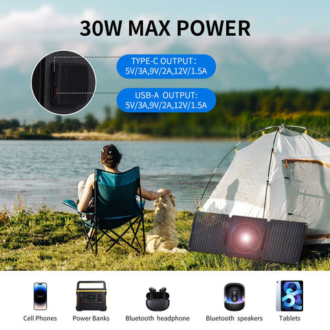 VLAIAN 30W solar panel open setup for quick solar charging outdoors