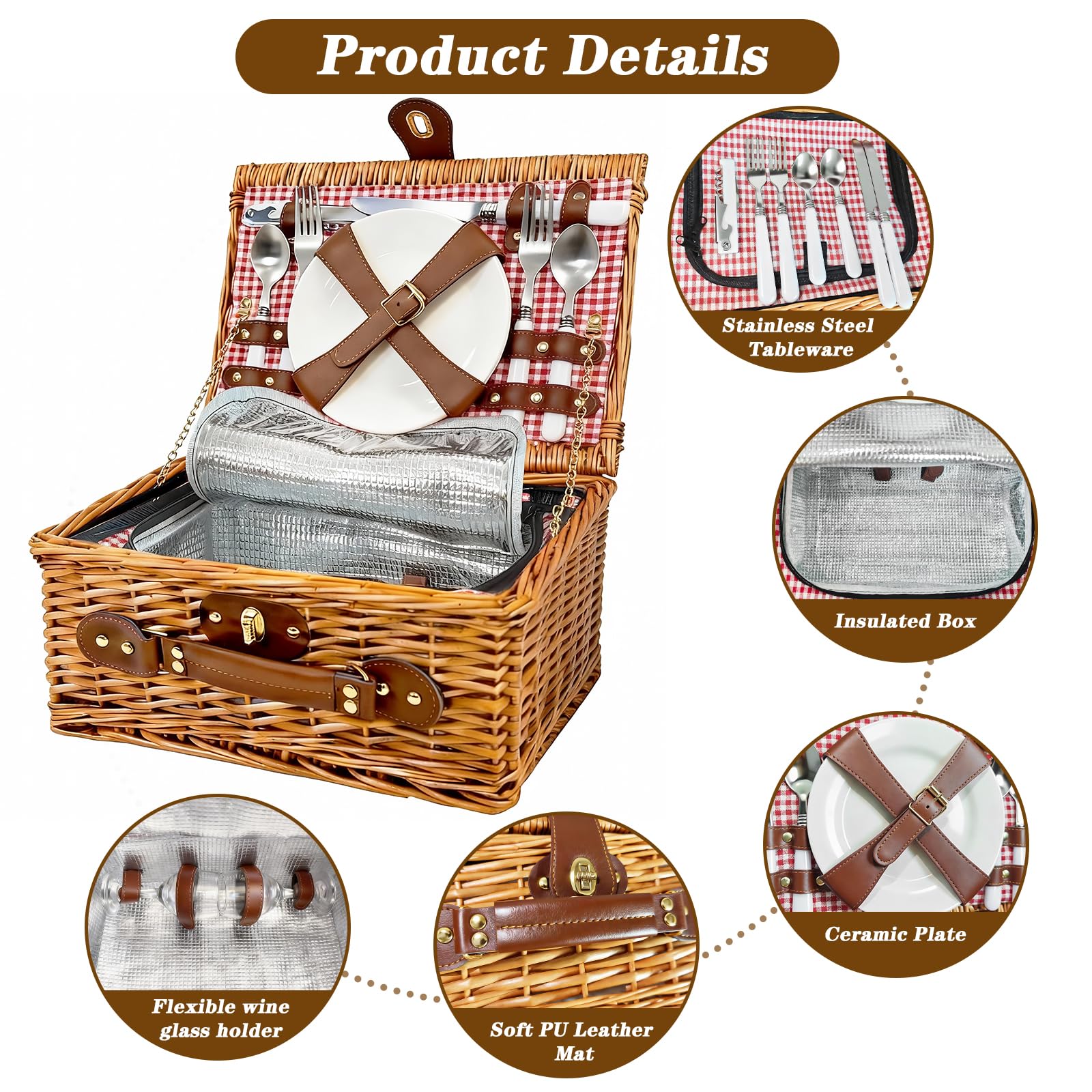 Vlaumiv handmade durable wicker picnic basket exudes classic style