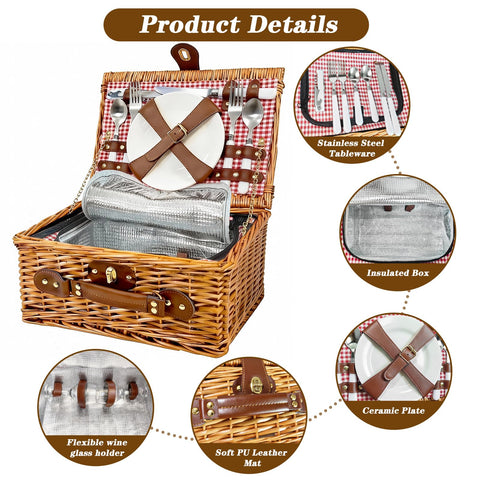 Vlaumiv handmade durable wicker picnic basket exudes classic style