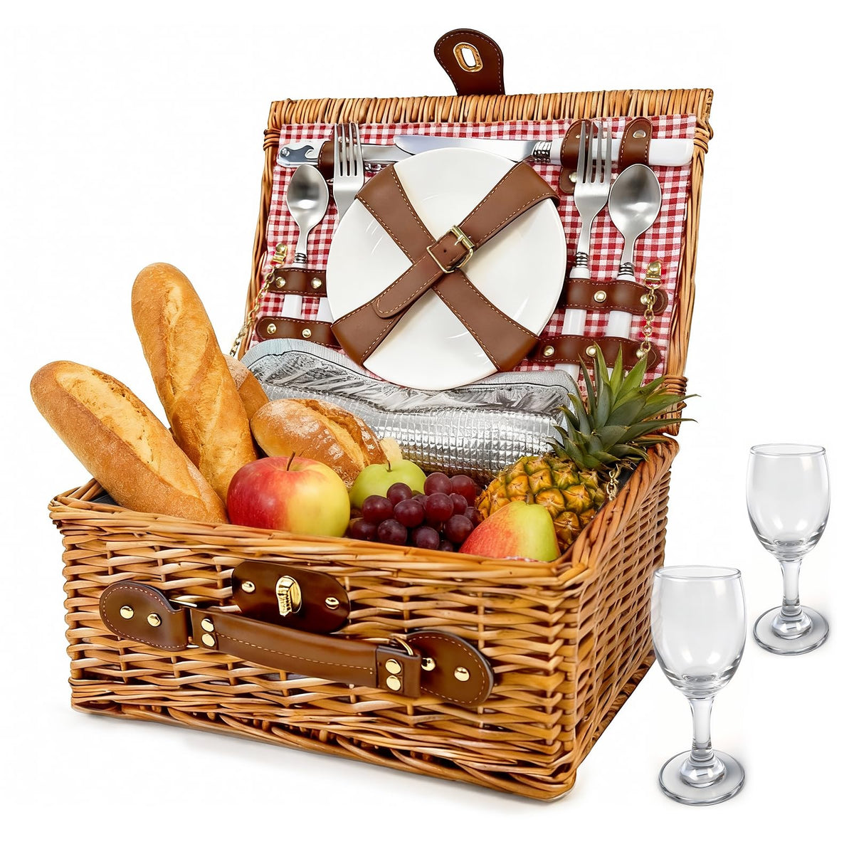 Vlaumiv picnic basket for 2 with cutlery and glasses, ideal for sharing outdoors