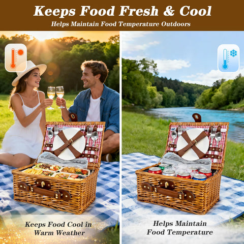 Vlaumiv picnic basket with lid and handle for easy carrying