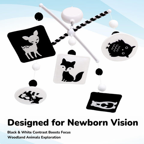 Vlokup Montessori Mobile woodland fox stimulates attention through bold shapes