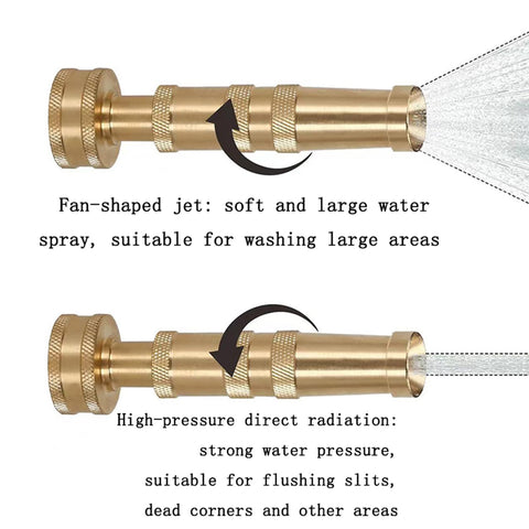Vneirshah brass nozzle in use showing sturdy, smooth spray control.