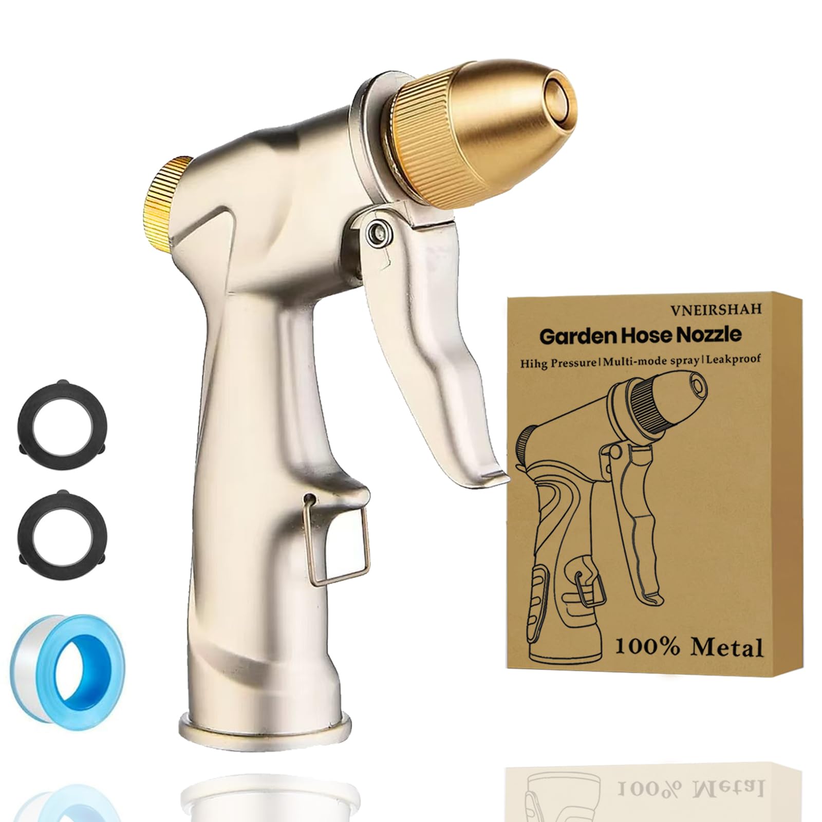 VNEIRSHAH garden hose nozzle with an all-metal body for durable high-pressure use.