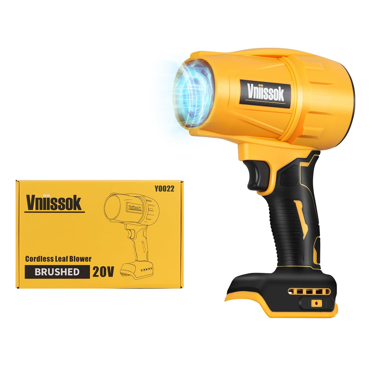 Vniissok electric cordless leaf blower shows compact design for fast patio cleanup and dust removal.