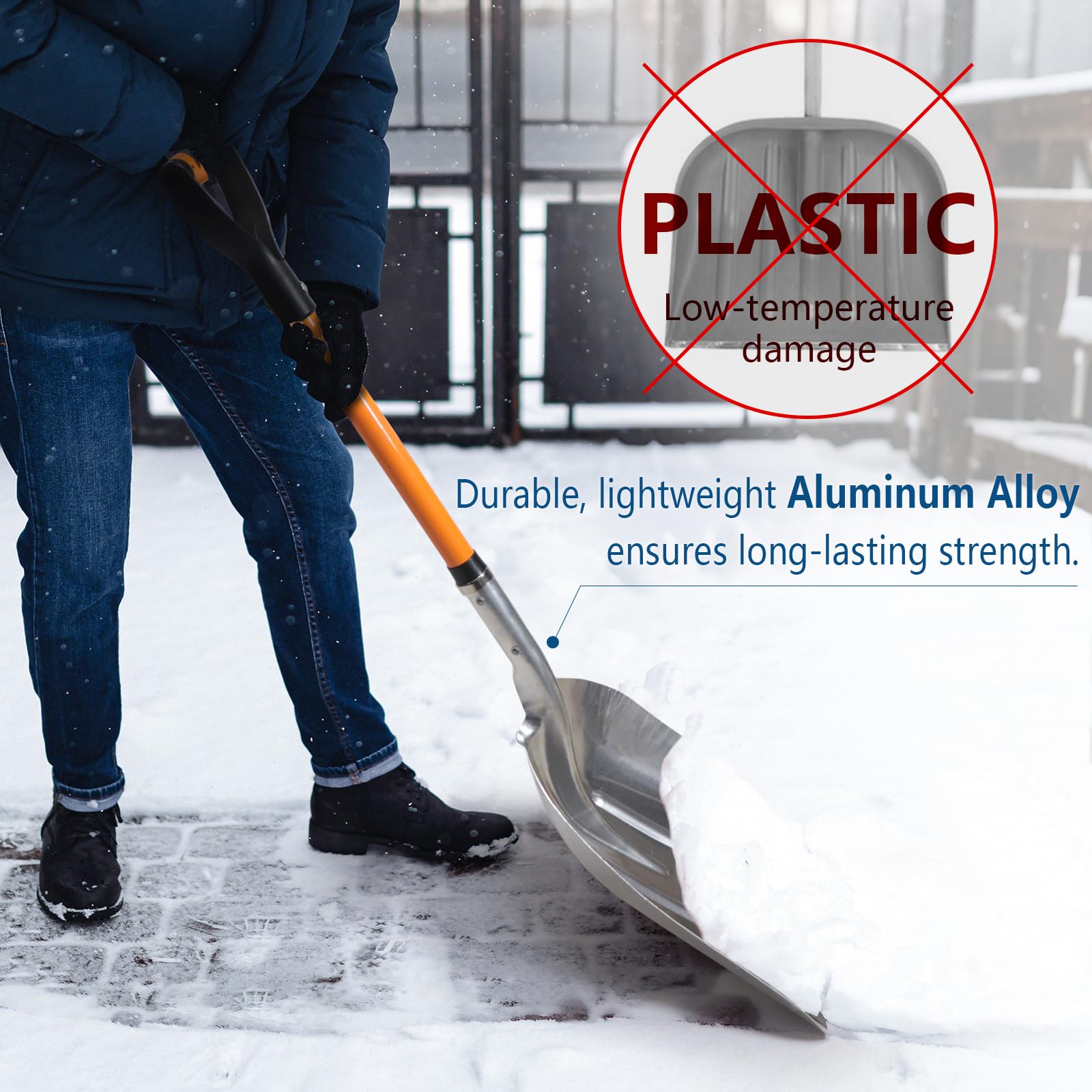 VNIMTI shovel head measures 19 by 14 inches for larger snow scoops