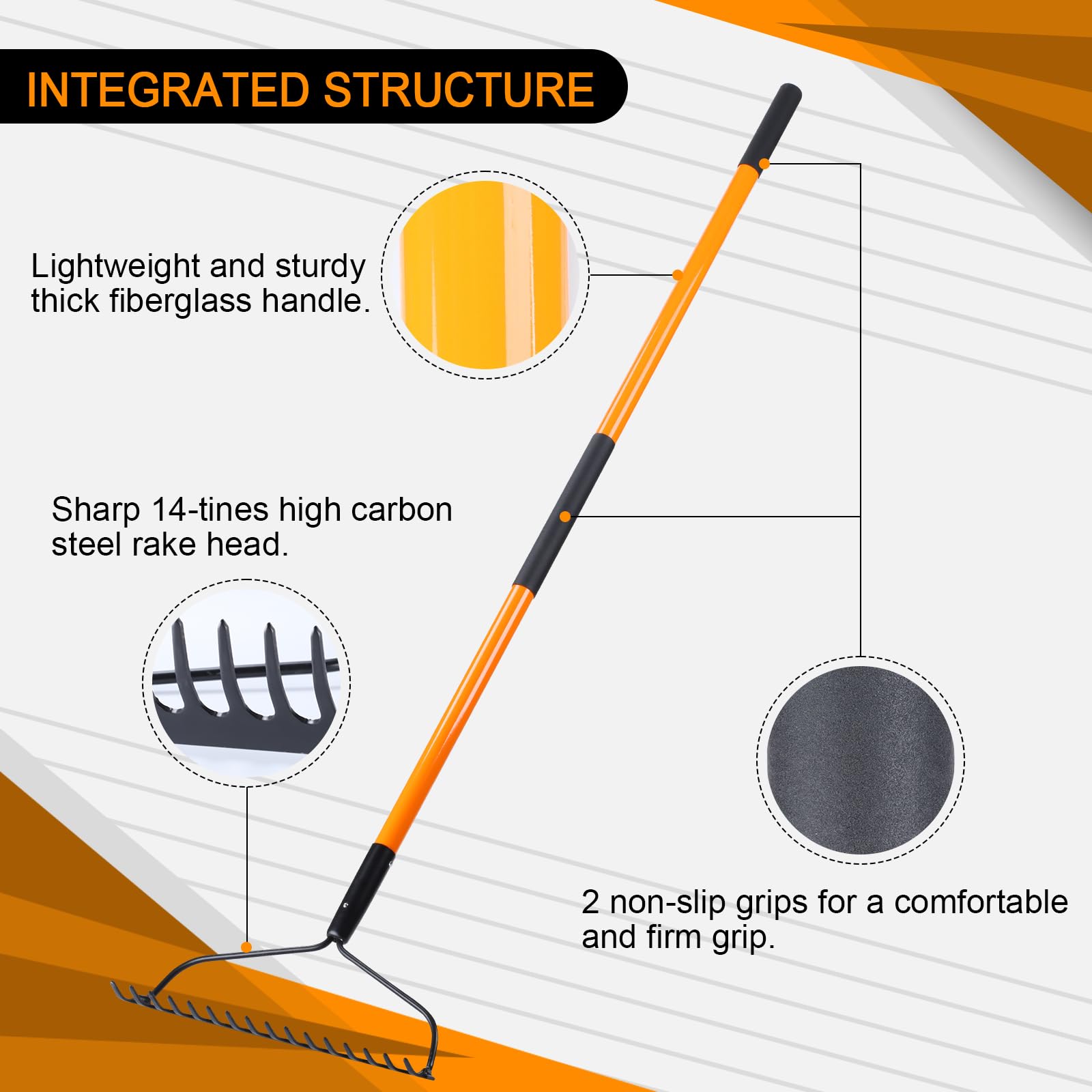 VNIMTI bow rake head highlighting wide coverage for fast soil prep