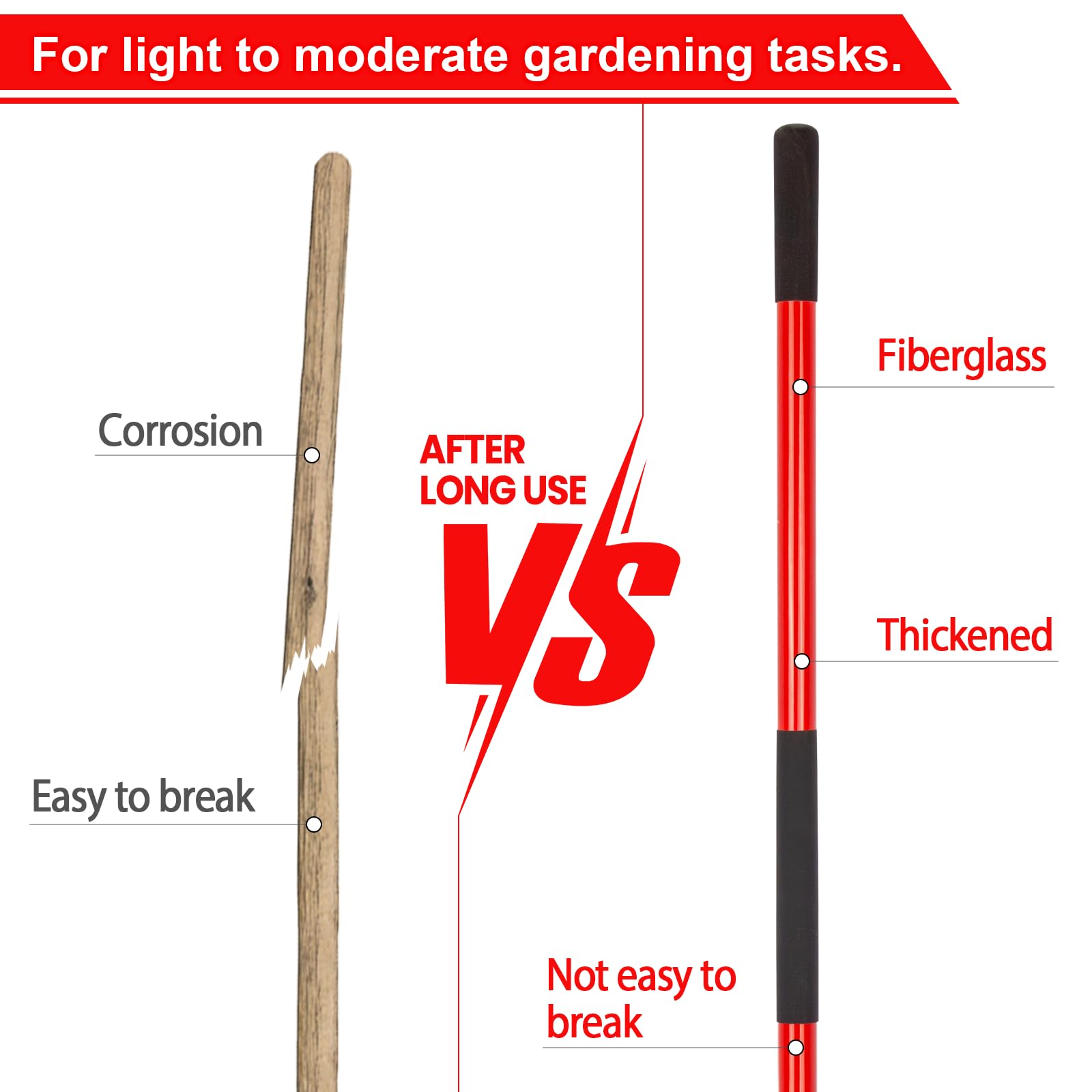 VNIMTI fiberglass handle red shovel grip keeps secure in wet conditions