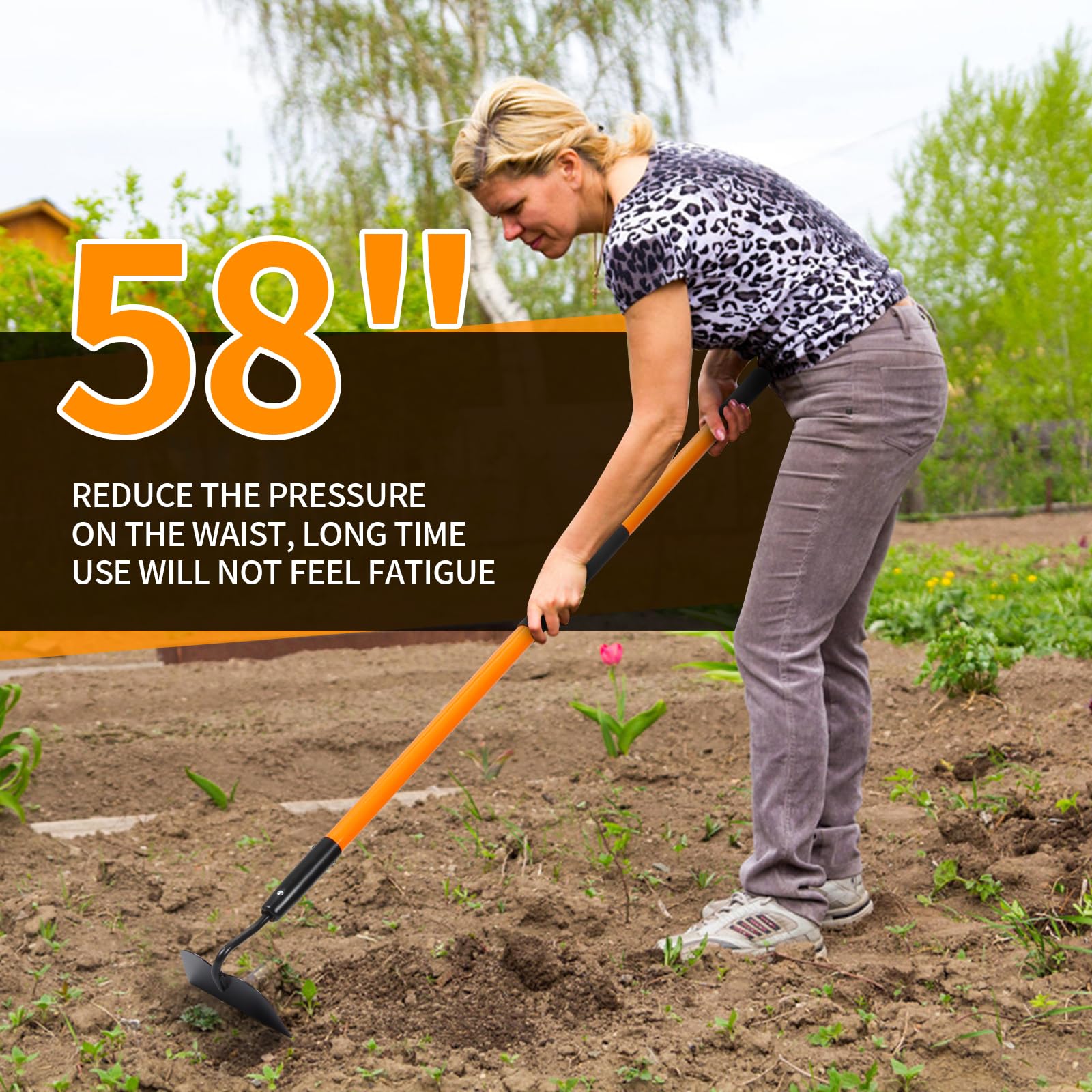 VNIMTI Garden Hoe 58-inch length reduces back strain during long weeding sessions.