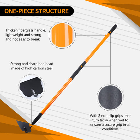 VNIMTI Garden Hoe fiberglass handle provides lightweight strength and steady grip.