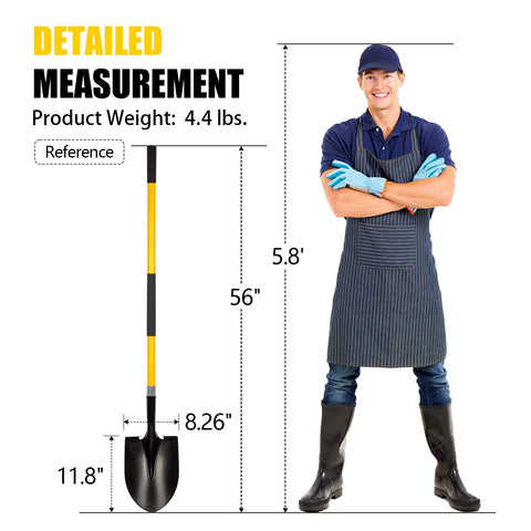 VNIMTI ergonomic 56-inch shovel reduces waist strain during use.