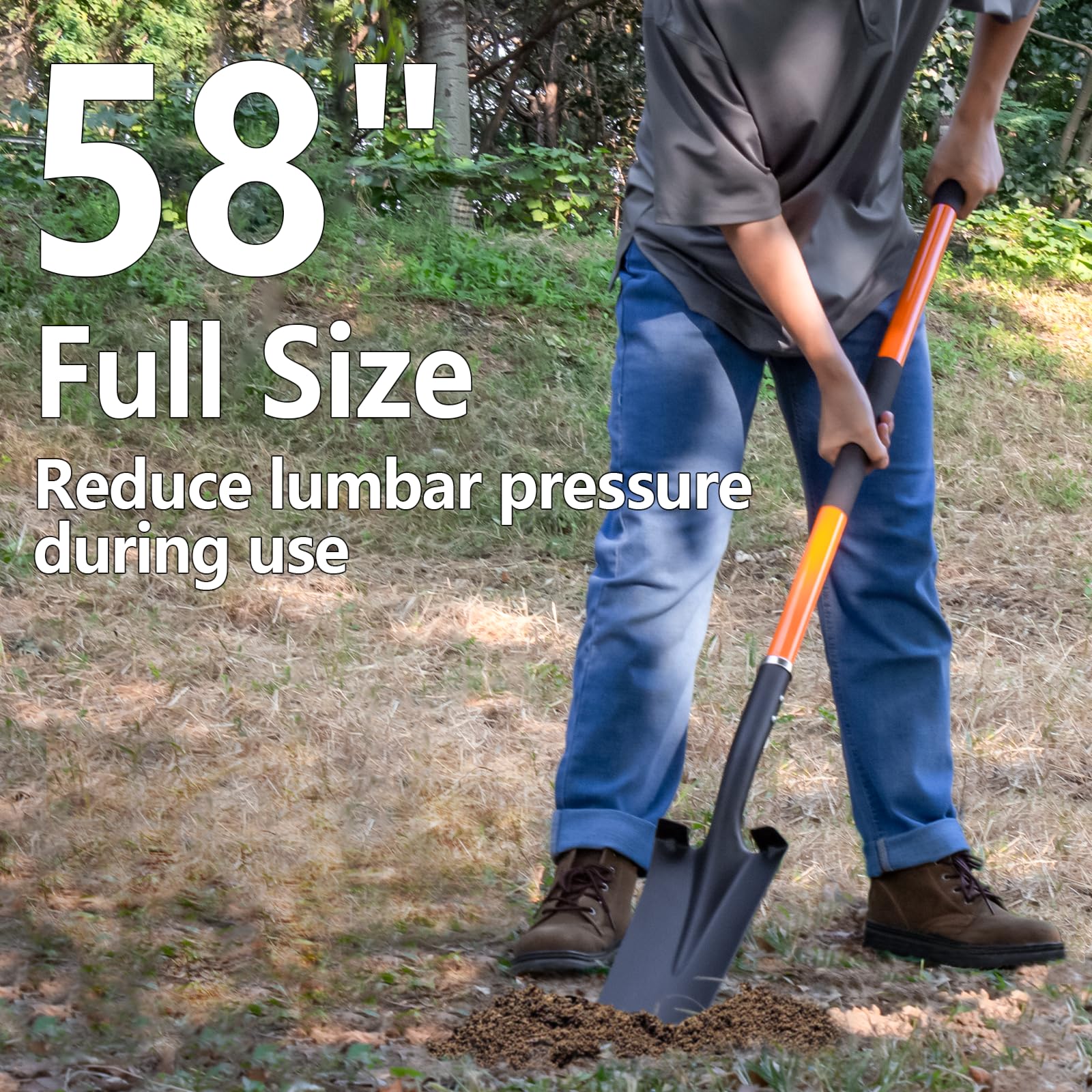 VNIMTI thickened fiberglass handle resists bending under heavy roots.