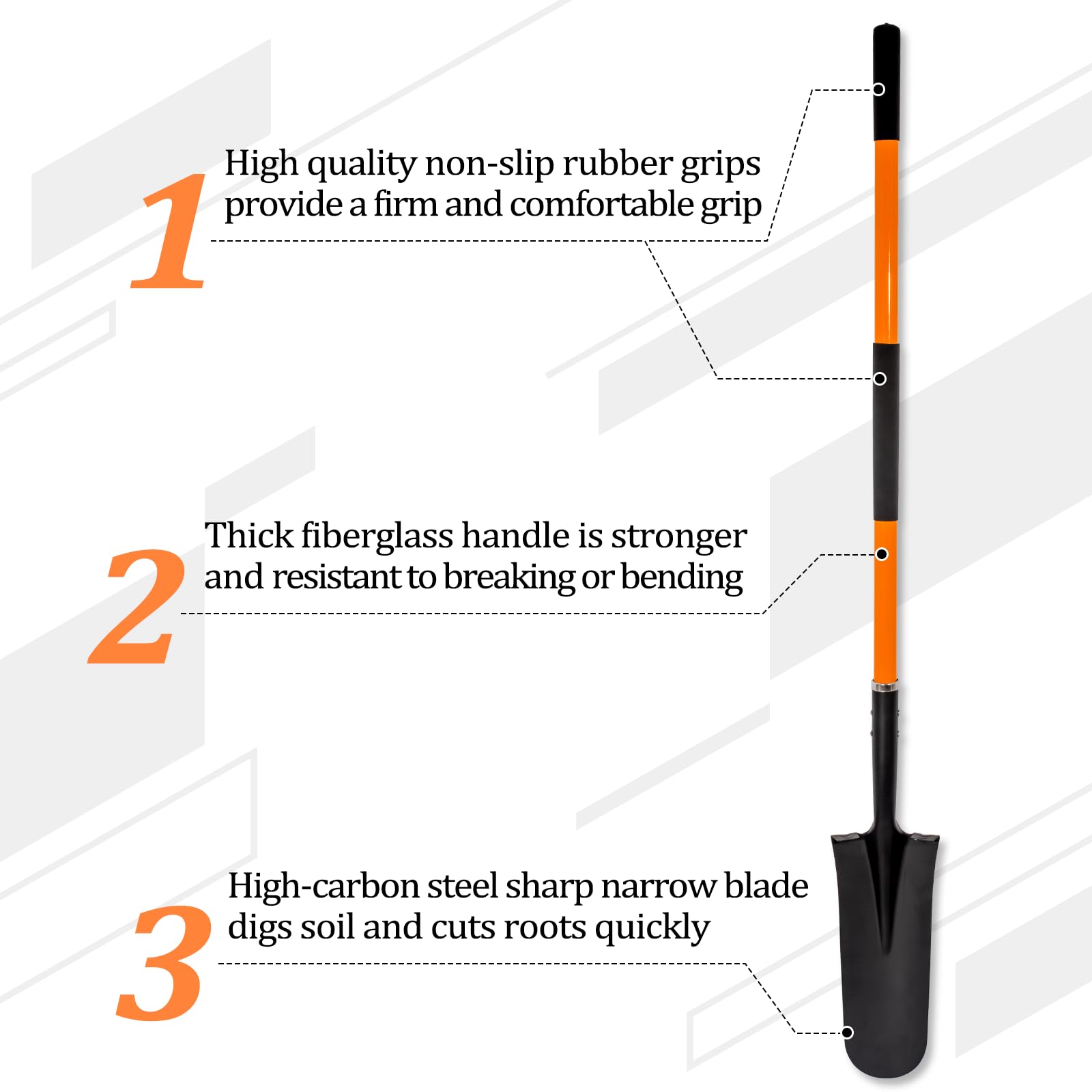 VNIMTI shovel with fiberglass handle for durable grip in wet conditions.