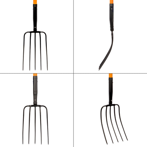 VNIMTI pitch fork fiberglass handle close-up highlights lightweight, durable grip
