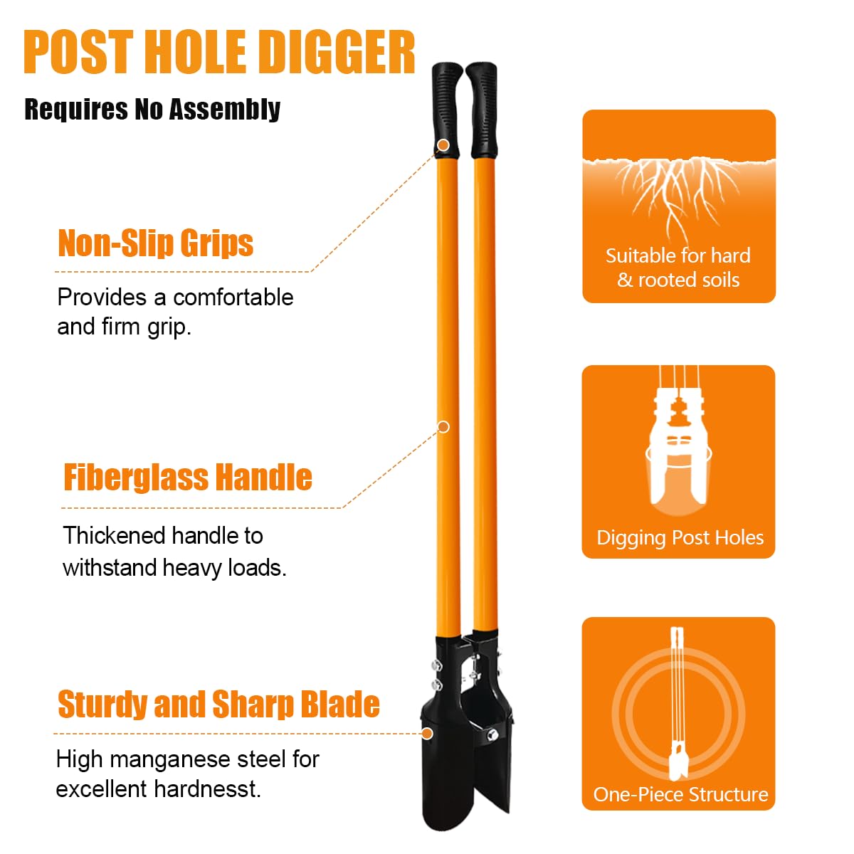 VNIMTI fiberglass handle provides lightweight, durable grip for extended gardening sessions