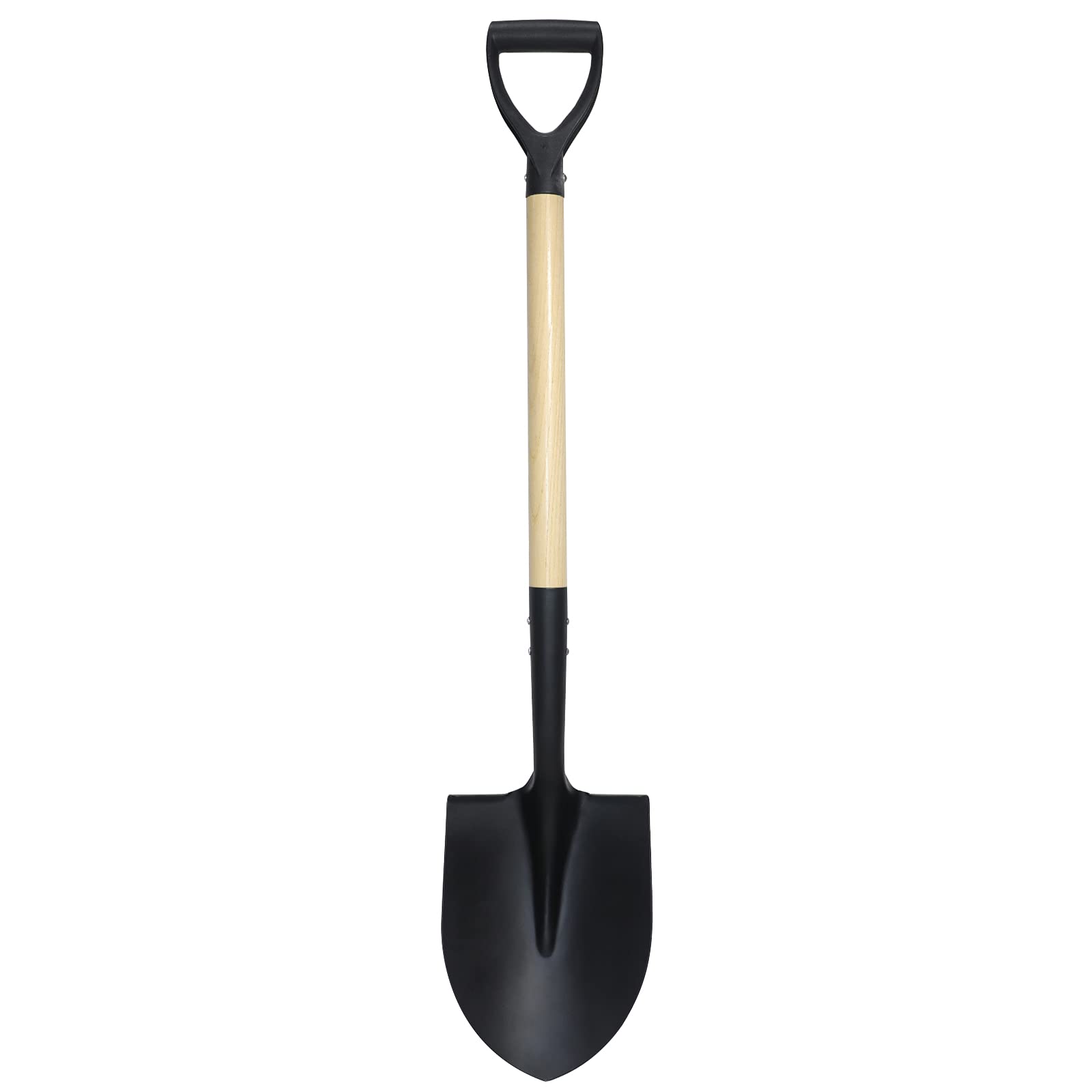 VNIMTI round shovel head with wooden handle for easy soil digging.