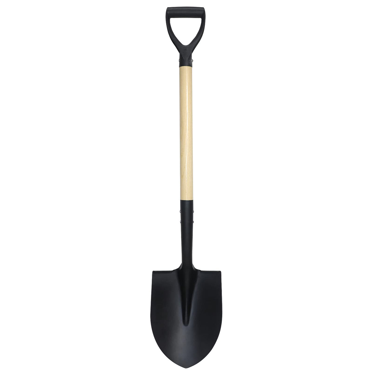 VNIMTI round shovel head with wooden handle for easy soil digging.