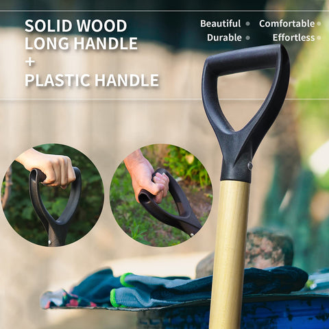 VNIMTI square shovel pure wood handle offers durable balance.