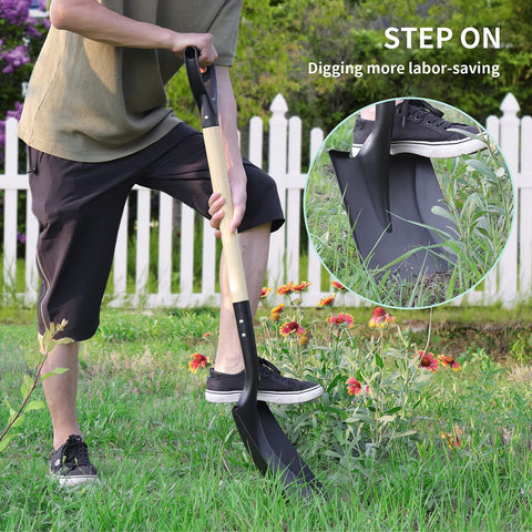 VNIMTI square shovel stepping pedals for easier digging and lifting.