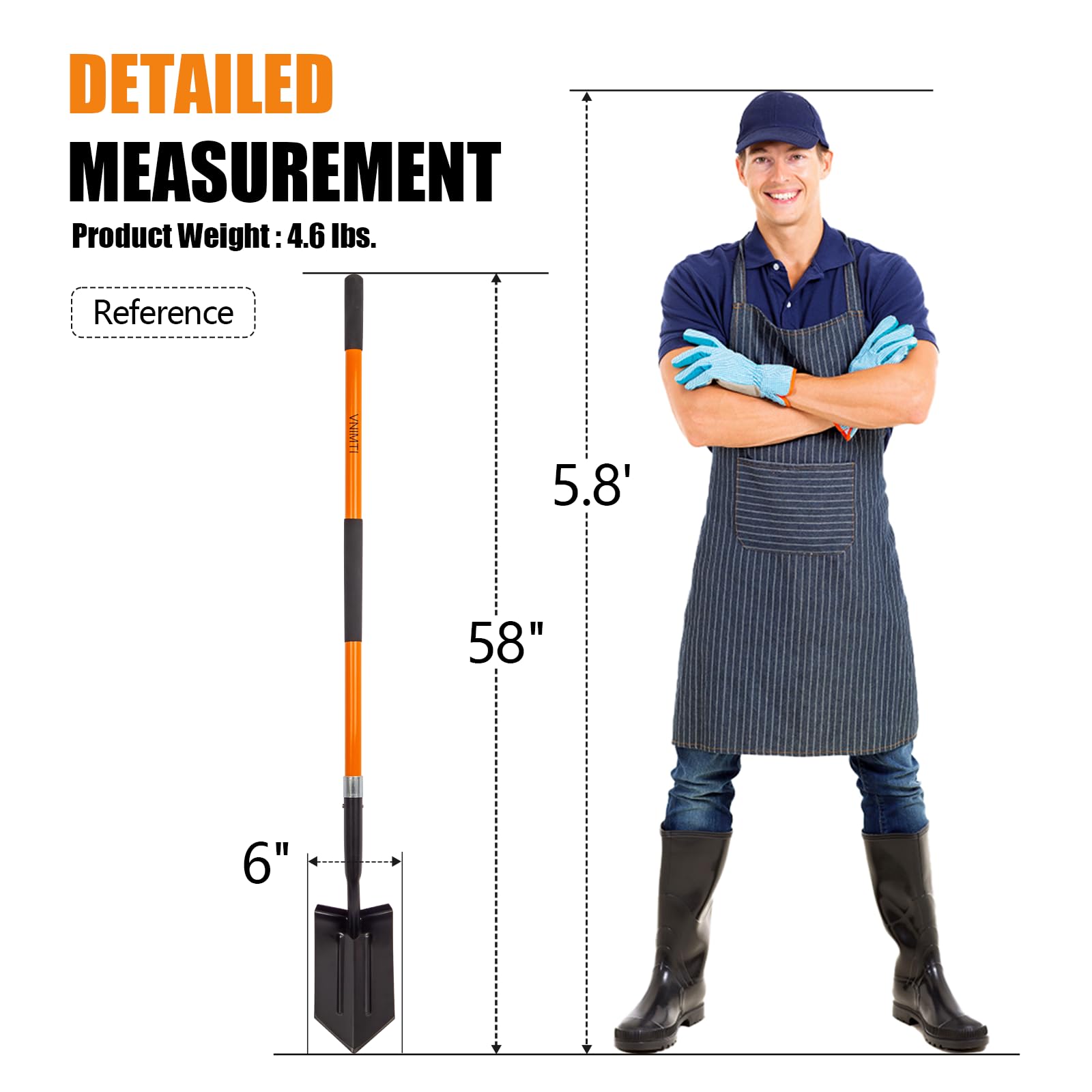 VNIMTI trench shovel 58-inch length enabling upright digging posture