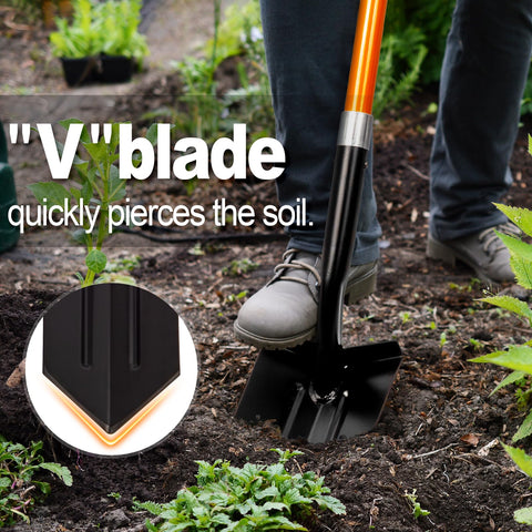 VNIMTI trench shovel blade close-up with sharp V-edge for quick penetration